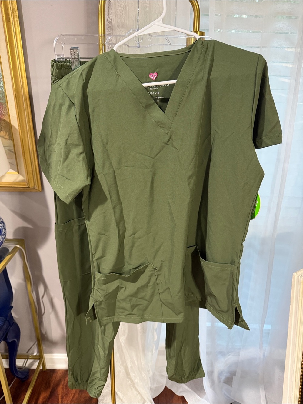 Smart Scrubs Olive V-Neck Short Sleeve Scrub Top and Bottom